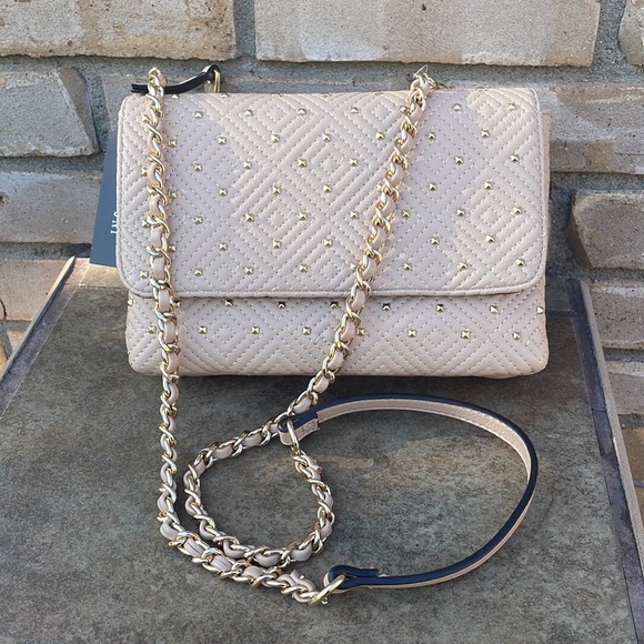 INC International Concepts Handbags - NEW INC Vachetta Crossbody Clutch Handbag Purse Tan wGold Accent Removable strap